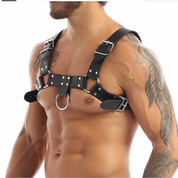Mens PU Leather Harness Men PU Leather Adult Clubwear With Adjustable Buckles - Picture 3 of 8